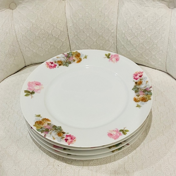 JE21-Vintage 4 PIECE SET Bavarian Cottagecore Cottage Roses Plates - Picture 2 of 11